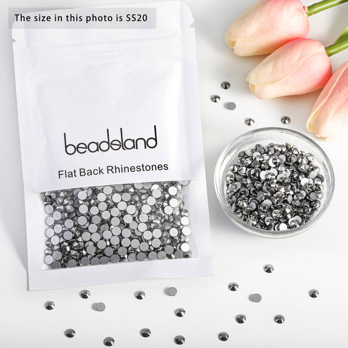 Beadsland Kristall-Strasssteine ​​mit flacher Rückseite, runde Edelsteine ​​für Nagelkunst und Bastelarbeiten, zum Kleben – Hämatit
