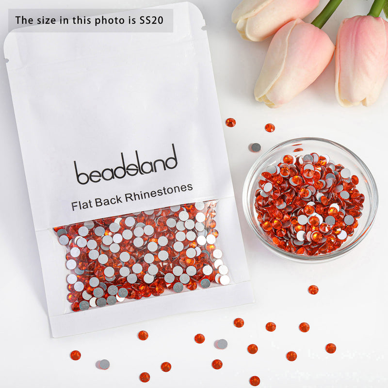 Beadsland Flat Back Crystal Rhinestones Round Gems For Nail Art And Craft Glue Fix - Orange