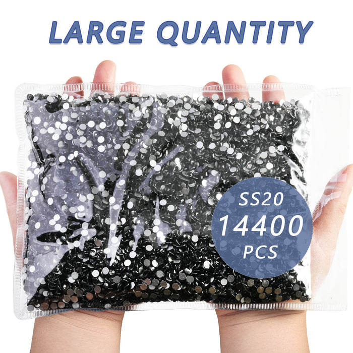 Beadsland Flatback-Strasssteine, 14.400 Stück, für Nägel, Basteln, Kleidung, DIY-Dekoration, SS6-SS30-Schwarzer Diamant