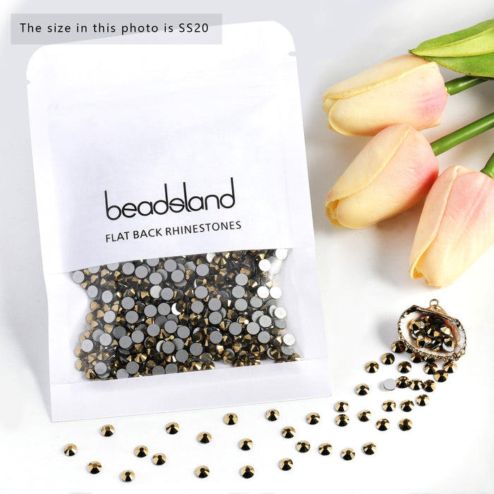 Beadsland Flat Back Crystal Rhinestones Round Gems For Nail Art And Craft Glue Fix - Aurum