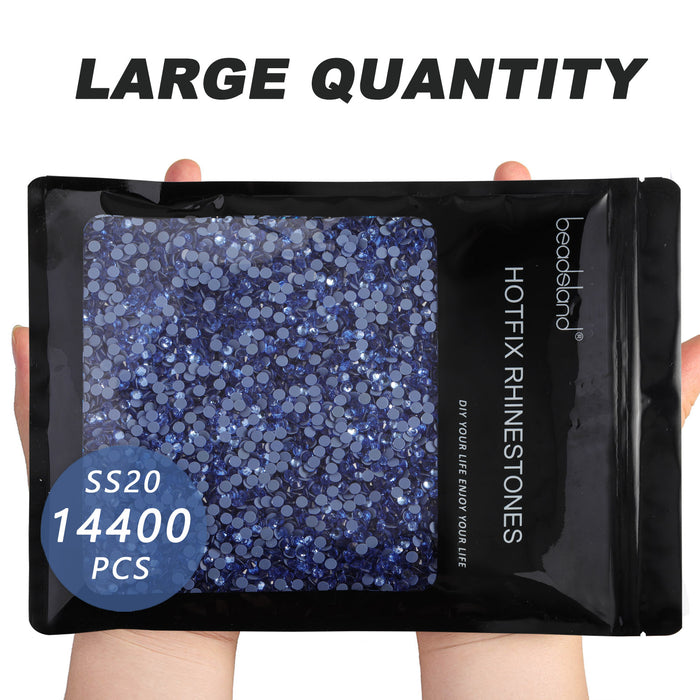 Beadsland Hotfix Rhinestones Bulk, 14400pcs Hot Fix Rhinestones para manualidades Ropa DIY Decoración, SS10-SS30-Sapphire