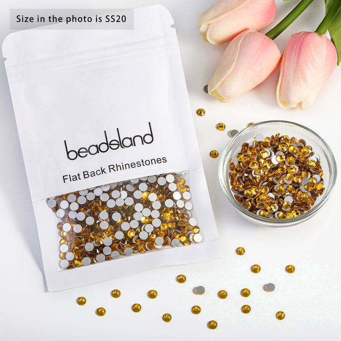 Beadsland Flat Back Crystal Rhinestones Round Gems For Nail Art And Craft Glue Fix - Topaz