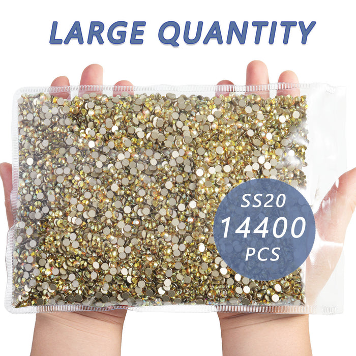 Beadsland Flatback Rhinestones a granel, 14400 piezas de diamantes de imitación para manualidades de uñas, ropa, decoración DIY, SS6-SS30-Golden Shadow