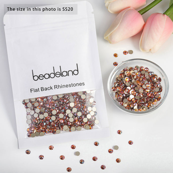 Beadsland Flat Back Crystal Rhinestones Round Gems For Nail Art And Craft Glue Fix - Amber