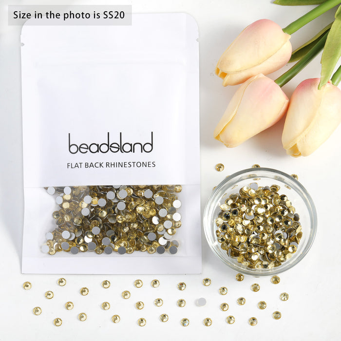 Beadsland Flat Back Crystal Rhinestones Round Gems For Nail Art And Craft Glue Fix-Jonquil