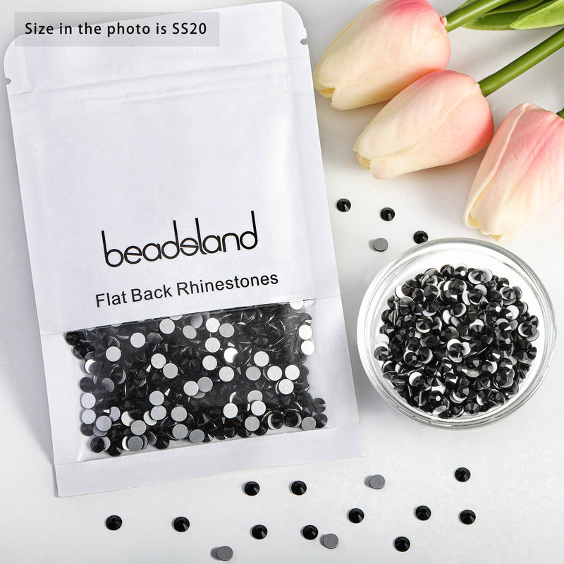 Beadsland Flat Back Crystal Rhinestones Round Gems For Nail Art And Craft Glue Fix - Black