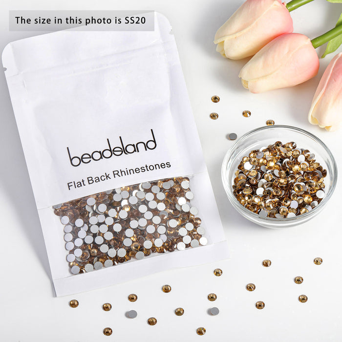 Beadsland - Diamantes de imitación de cristal con parte trasera plana, gemas redondas para decoración de uñas y pegamento para manualidades - Lt.cooradol topacio