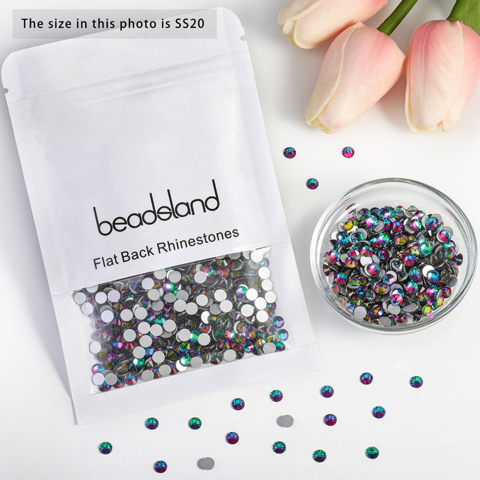 Beadsland - Diamantes de imitación de cristal con parte trasera plana, gemas redondas para decoración de uñas y pegamento para manualidades, color verde volcán