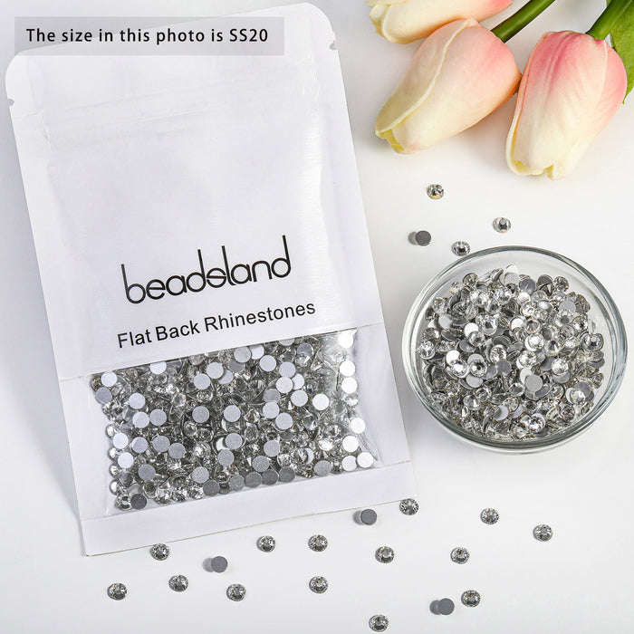 Beadsland Flat Back Crystal Rhinestones Gemas redondas para Nail Art y Craft Glue Fix - Cristal