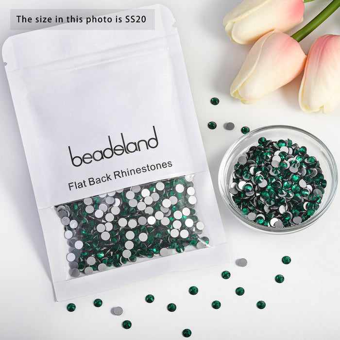 Beadsland Kristall-Strasssteine ​​mit flacher Rückseite, runde Edelsteine ​​für Nagelkunst und Bastelarbeiten, Klebefixierung – Smaragd