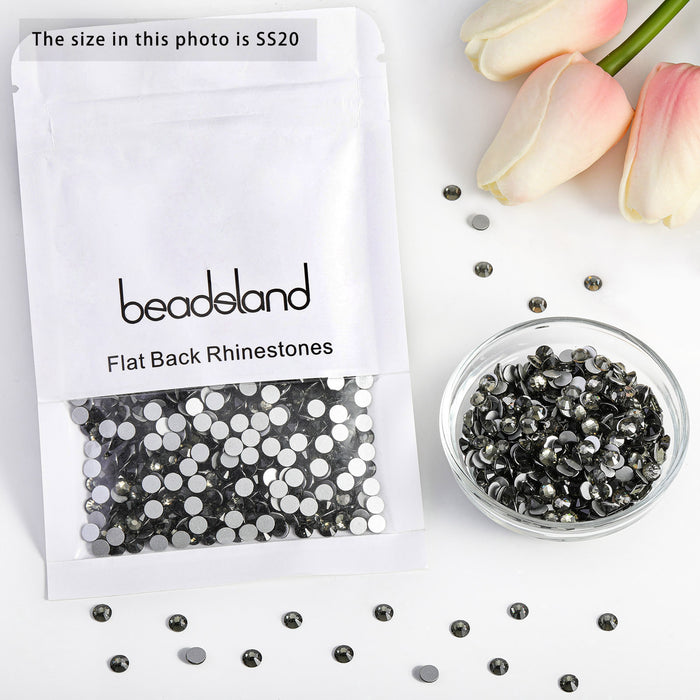 Beadsland Flat Back Crystal Rhinestones Round Gems For Nail Art And Craft Glue Fix - Black Diamond
