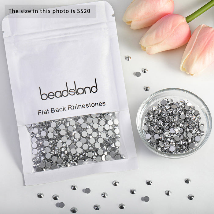 Beadsland - Diamantes de imitación de cristal con parte trasera plana, gemas redondas para decoración de uñas y pegamento para manualidades, hematita plateada