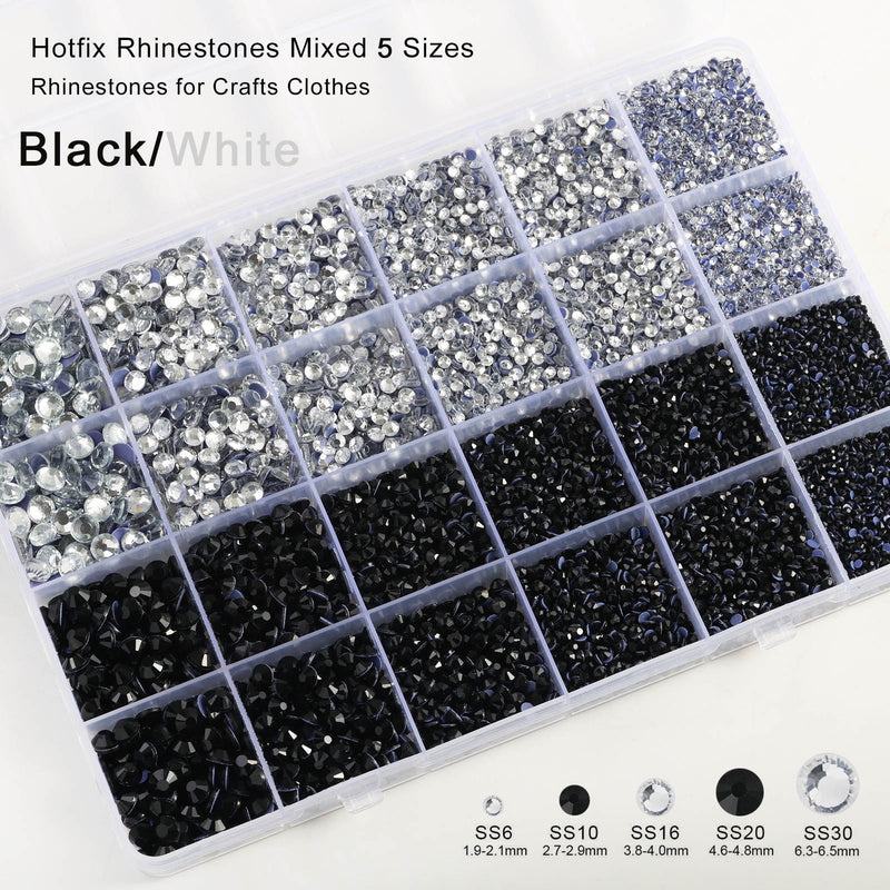 Hotfix Rhinestones Kit,Crystal and Black, Mixed 5 Sizes 14400pcs