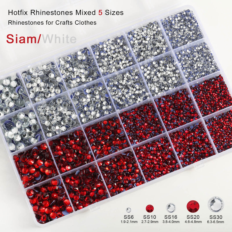 Hotfix Rhinestones Kit,Crystal and Siam, Mixed 5 Sizes 14400pcs