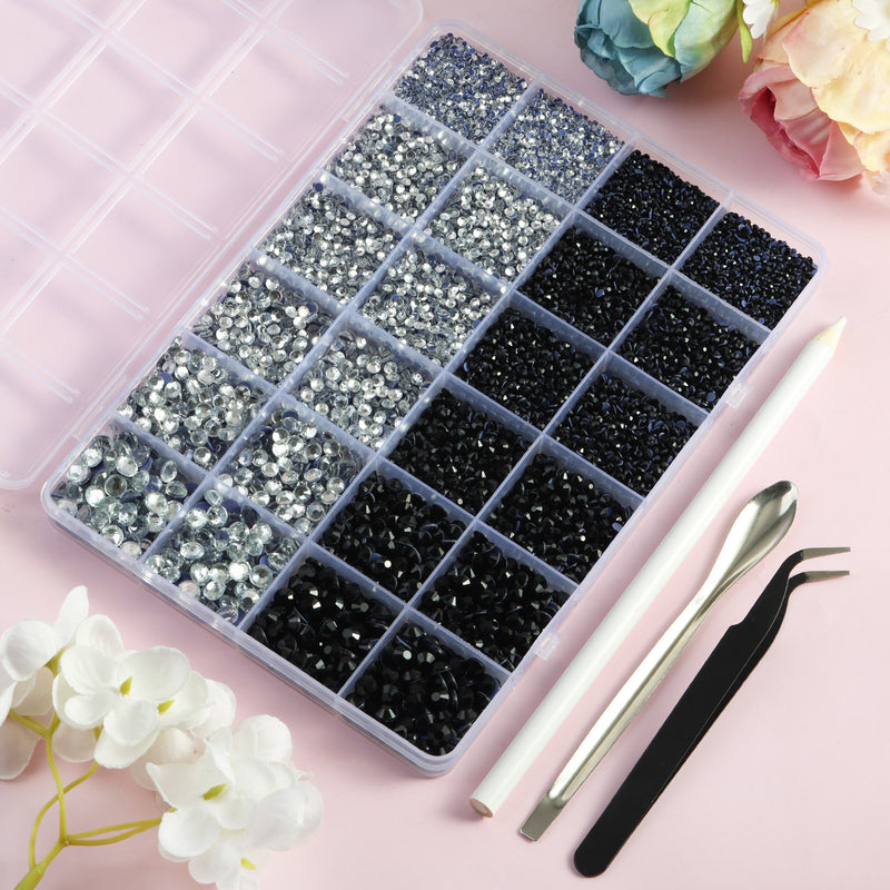 Hotfix Rhinestones Kit,Crystal and Black, Mixed 5 Sizes 14400pcs