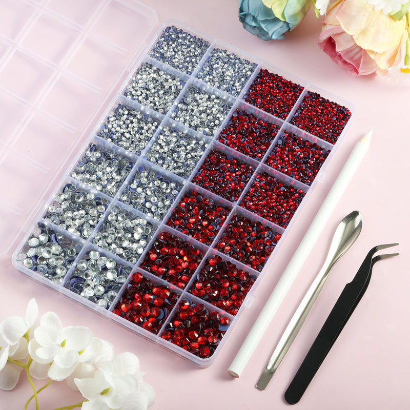 Hotfix Rhinestones Kit,Crystal and Siam, Mixed 5 Sizes 14400pcs