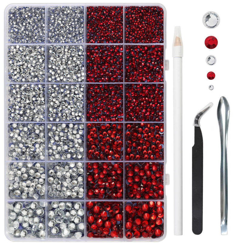 Hotfix Rhinestones Kit,Crystal and Siam, Mixed 5 Sizes 14400pcs