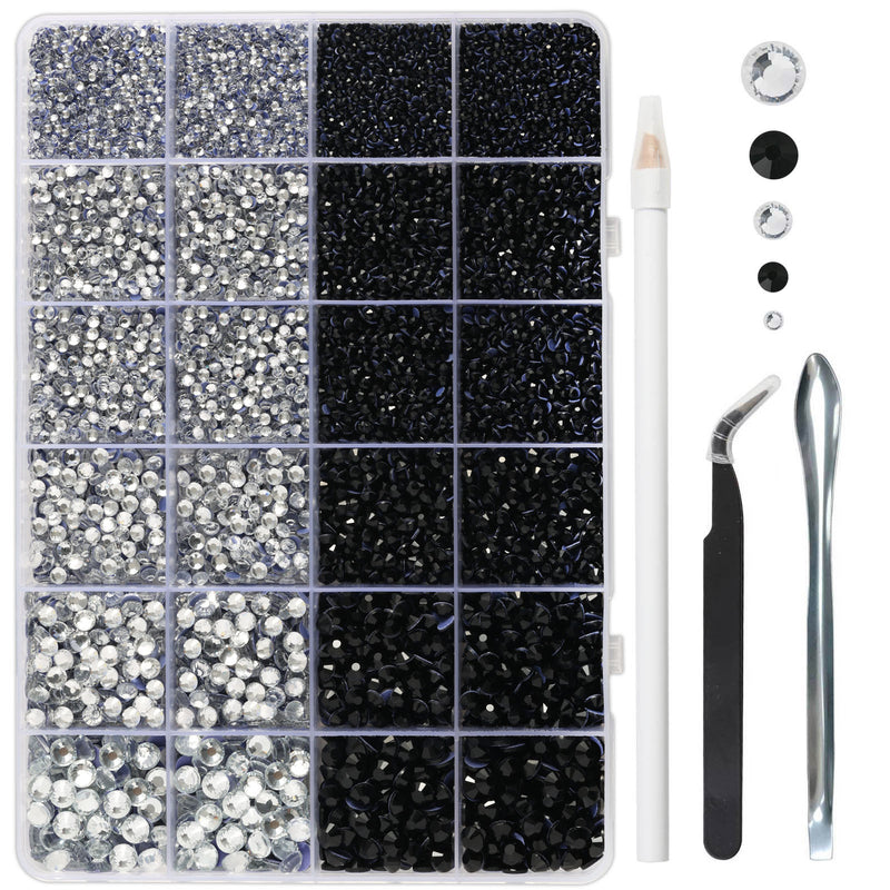 Hotfix Rhinestones Kit,Crystal and Black, Mixed 5 Sizes 14400pcs