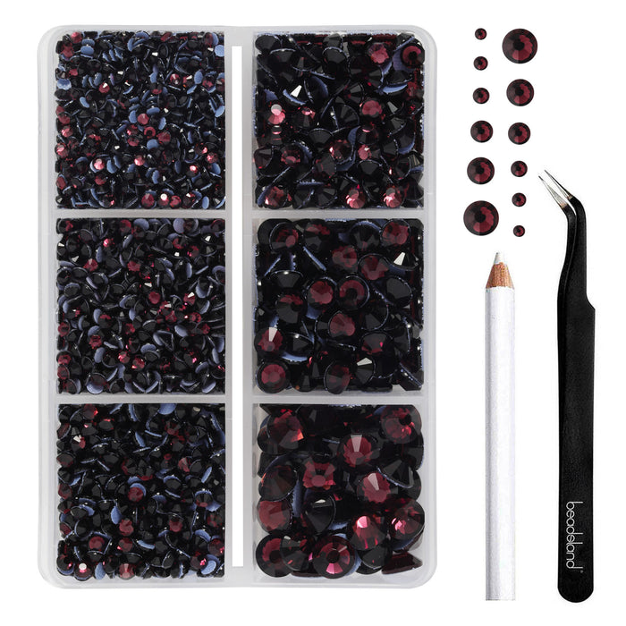 BEADSLAND Hotfix Rhinestones, 4000 PCS Purple Rhinestones for Clothes Crafts Mixed 6 Sizes with Wax Pencil and Tweezers Kit, SS6-SS30, Amethyst