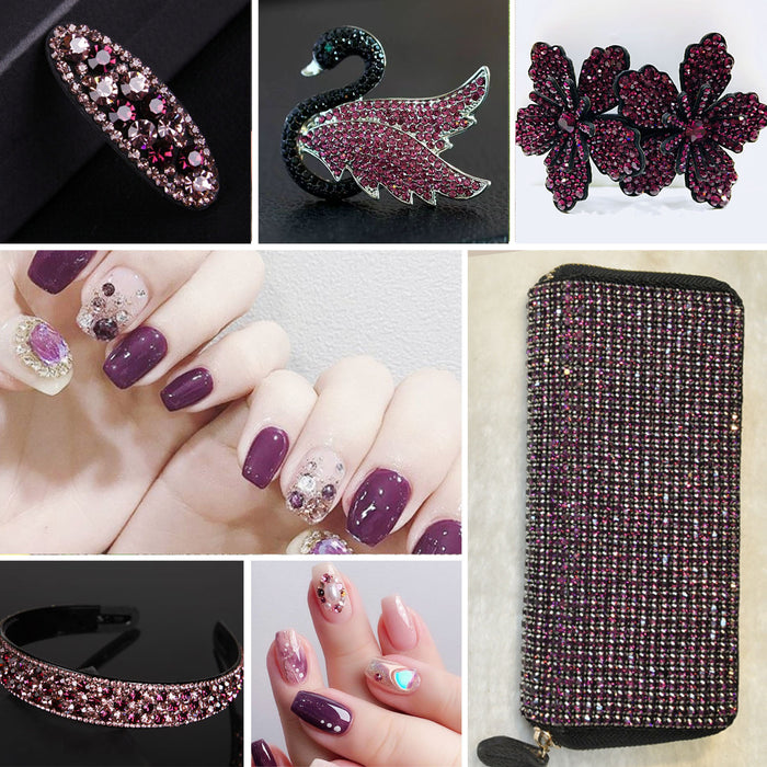 Beadsland - Diamantes de imitación de cristal con parte trasera plana, gemas redondas para decoración de uñas y pegamento para manualidades, color amatista