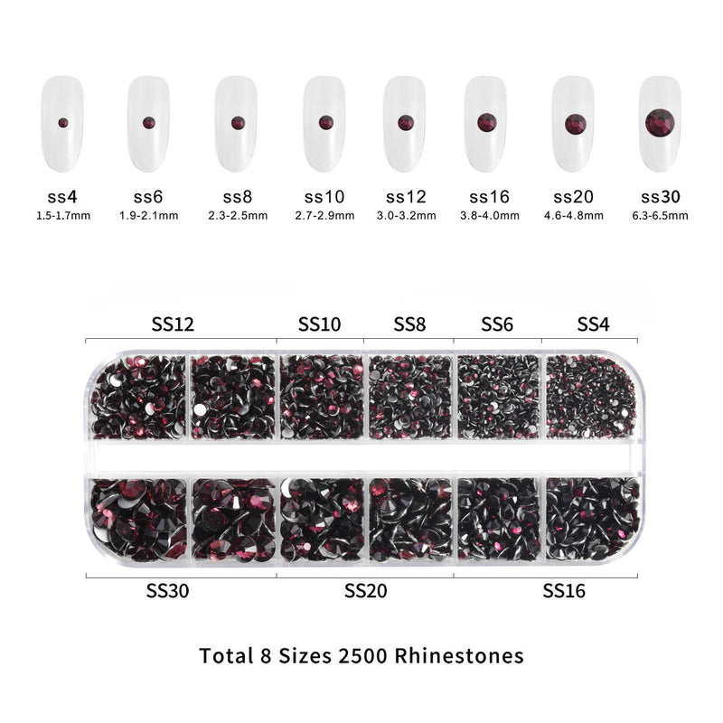 Beadsland Rhinestones for Makeup,8 sizes 2500pcs Flatback Rhinestones Face Gems for Nails Crafts with Tweezers and Wax Pencil - Amethyst