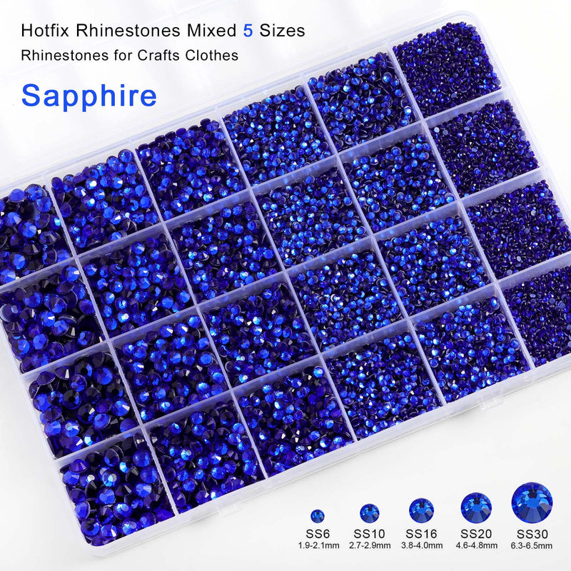 Hotfix Rhinestones Kit,Sapphire, Mixed 5 Sizes 14400pcs