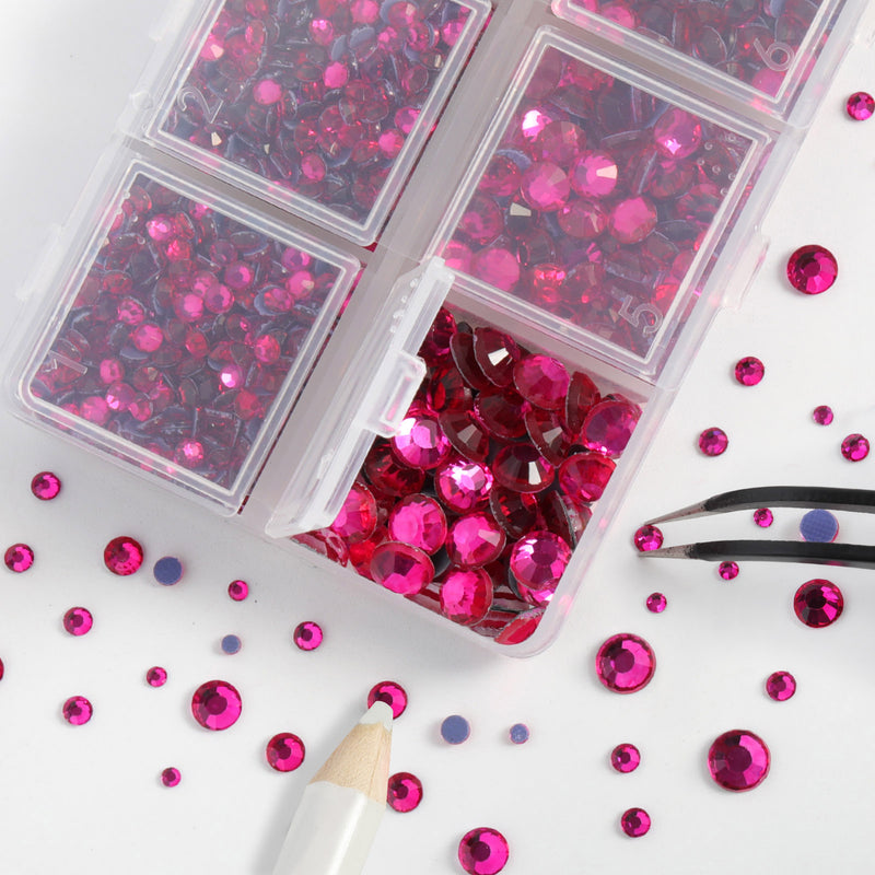 Hotfix Rhinestones 3960pcs, Rhinestone for Clothes, Hot Fix Crystals Rhinestones with Tweezers and Wax Pencil Kit,Mixed 5 Sizes, SS6-SS30, Hot Pink