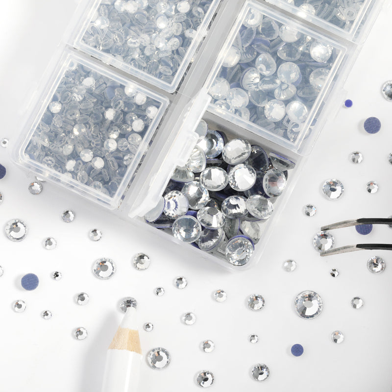 Hotfix Rhinestones 3960pcs, Rhinestone for Clothes, Hot Fix Crystals Rhinestones with Tweezers and Wax Pencil Kit,Mixed 5 Sizes, SS6-SS30, Crystal