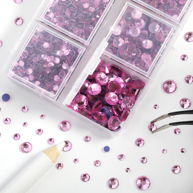 Hotfix Rhinestones 3960pcs, Rhinestone for Clothes, Hot Fix Crystals Rhinestones with Tweezers and Wax Pencil Kit,Mixed 5 Sizes, SS6-SS30, Dark Pink