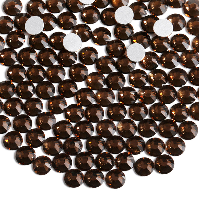 Beadsland Flat Back Crystal Rhinestones Round Gems For Nail Art And Craft Glue Fix - Smoked Topaz