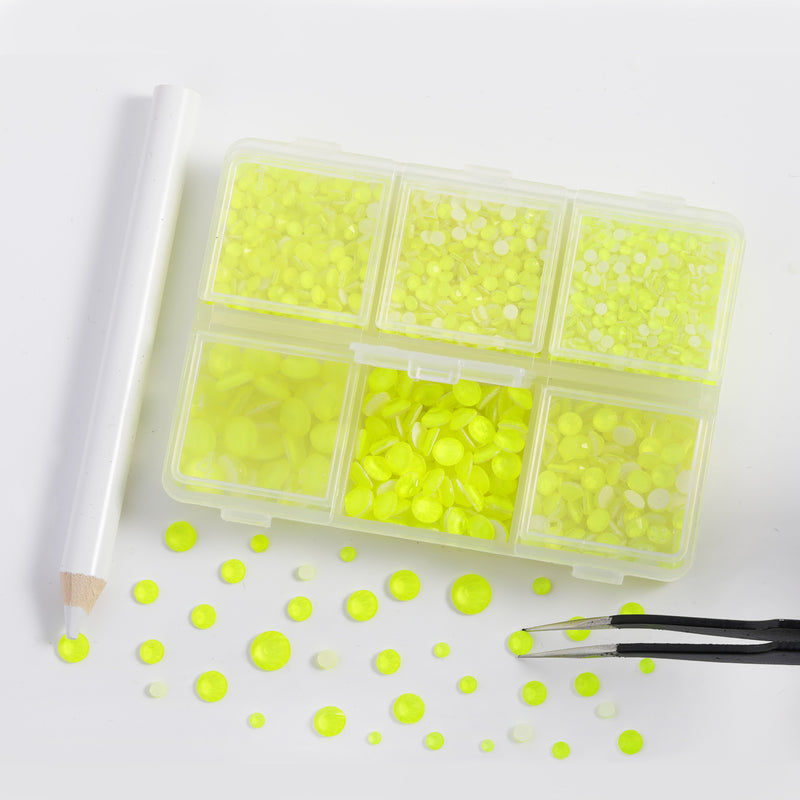 BEADSLAND Hotfix Rhinestones, 4000 PCS Neon Yellow Rhinestones for Clothes Crafts Mixed 6 Sizes with Wax Pencil and Tweezers Kit, SS6-SS30, Neon Yellow