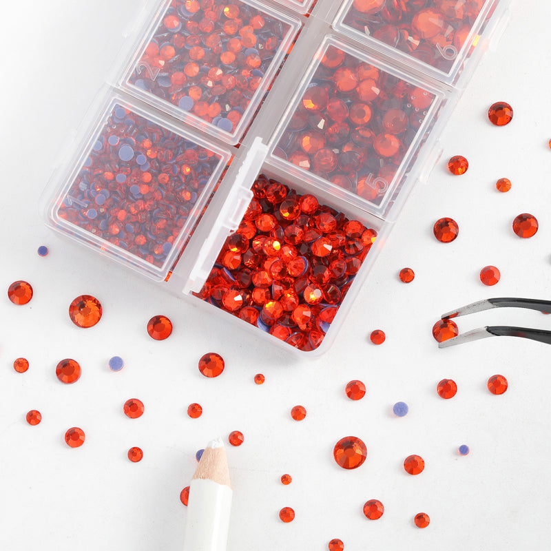 Hotfix Rhinestones 3960pcs, Rhinestone for Clothes, Hot Fix Crystals Rhinestones with Tweezers and Wax Pencil Kit,Mixed 5 Sizes, SS6-SS30, Hyacinth/Orange