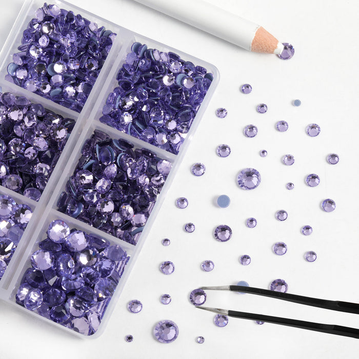 BEADSLAND Hotfix Rhinestones, 6080PCS Violet Rhinestones for Clothes Crafts Mixed 6 Sizes with Wax Pencil and Tweezers Kit - Violet
