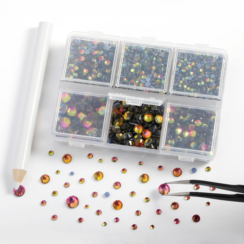 BEADSLAND Hotfix Rhinestones, 4000 PCS Rainbow Rhinestones for Clothes Crafts Mixed 6 Sizes with Wax Pencil and Tweezers Kit, SS6-SS30, Rainbow