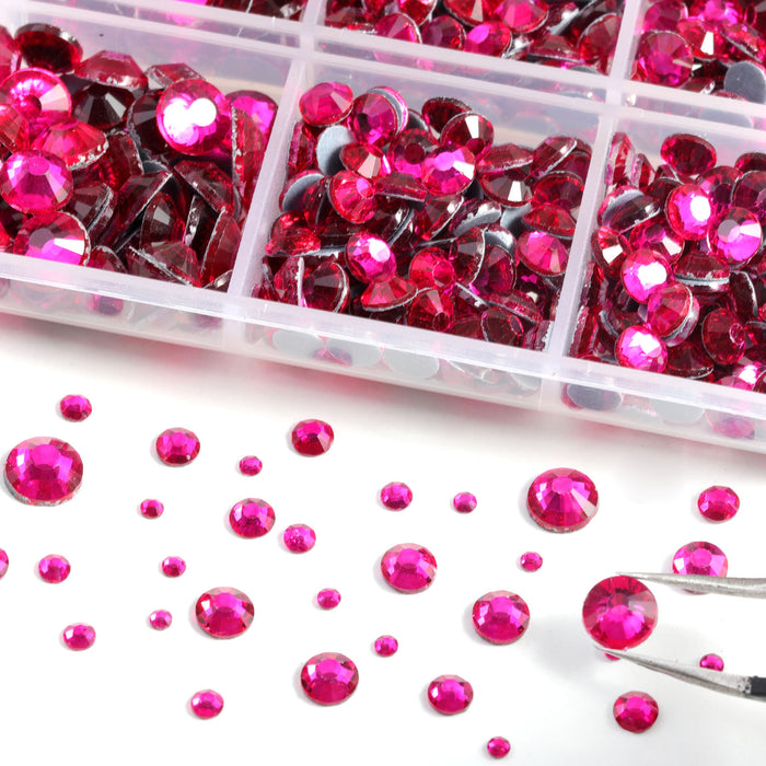 6736pcs Hotfix Rhinestones for Crafts Clothes Mixed 5 Sizes, Hotfix Crystals with Tweezers and Wax Pencil Kit, SS6-SS30-Hot Pink
