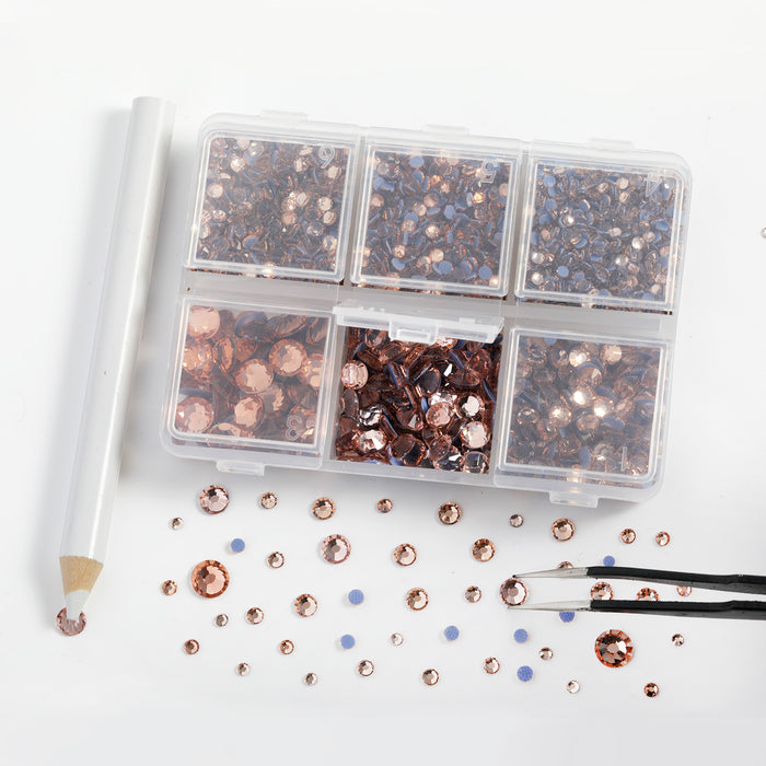 BEADSLAND Hotfix Rhinestones, 4000 PCS Champagne Rhinestones for Clothes Crafts Mixed 6 Sizes with Wax Pencil and Tweezers Kit, SS6-SS30, Champagne
