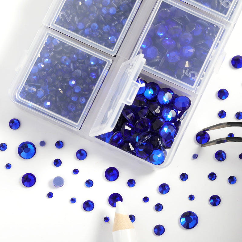 Hotfix Rhinestones 3960pcs, Rhinestone for Clothes, Hot Fix Crystals Rhinestones with Tweezers and Wax Pencil Kit,Mixed 5 Sizes, SS6-SS30, Sapphire