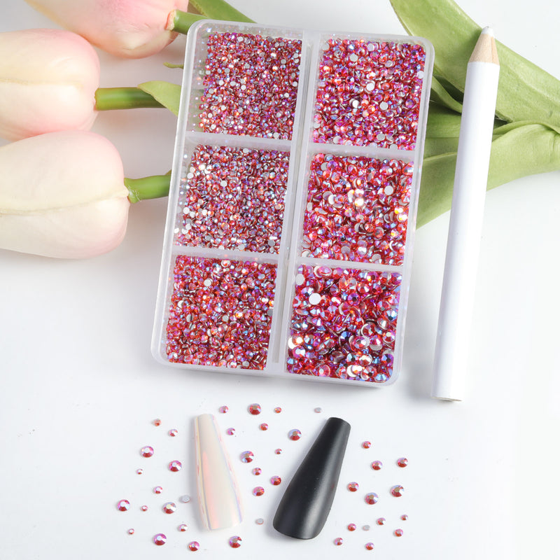 Beadsland 7200pcs Flatback Rhinestones,Nail Gems Round Crystal Rhinestones for Crafts,Mixed 6 Sizes with Wax Pencil Kit, SS3-SS10-Hyacinth AB