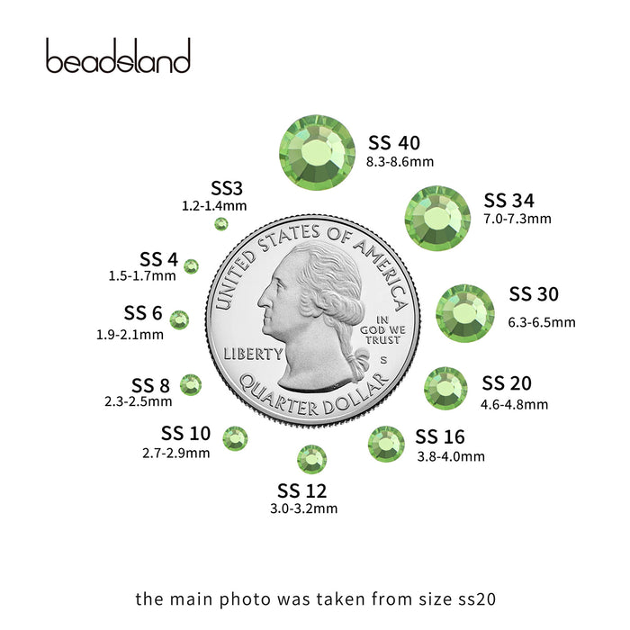 Beadsland - Diamantes de imitación de cristal con parte trasera plana, gemas redondas para decoración de uñas y pegamento para manualidades, color verde claro