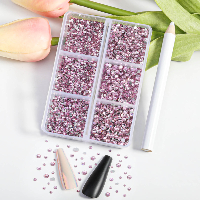 Beadsland 7200 Stück Strasssteine ​​mit flacher Rückseite, Nagelsteine, runde Kristall-Strasssteine ​​zum Basteln, gemischt in 6 Größen mit Wachsstift-Set, SS3-SS10- Crystal AB