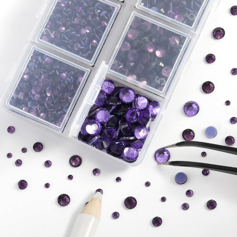 Hotfix Rhinestones 3960pcs, Rhinestone for Clothes, Hot Fix Crystals Rhinestones with Tweezers and Wax Pencil Kit,Mixed 5 Sizes, SS6-SS30, Tanzanite