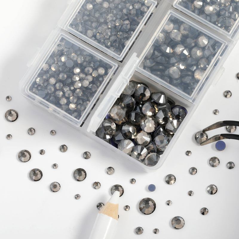 Hotfix Rhinestones 3960pcs, Rhinestone for Clothes, Hot Fix Crystals Rhinestones with Tweezers and Wax Pencil Kit,Mixed 5 Sizes, SS6-SS30, Black Diamond