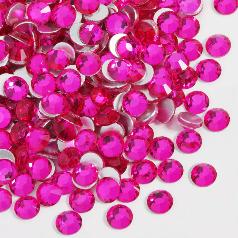 Beadsland Flat Back Crystal Rhinestones Round Gems For Nail Art And Craft Glue Fix - Hot Pink