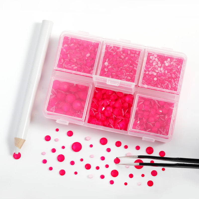 BEADSLAND Hotfix Rhinestones, 4000 PCS Neon Rose Rhinestones for Clothes Crafts Mixed 6 Sizes with Wax Pencil and Tweezers Kit, SS6-SS30, Neon Rose