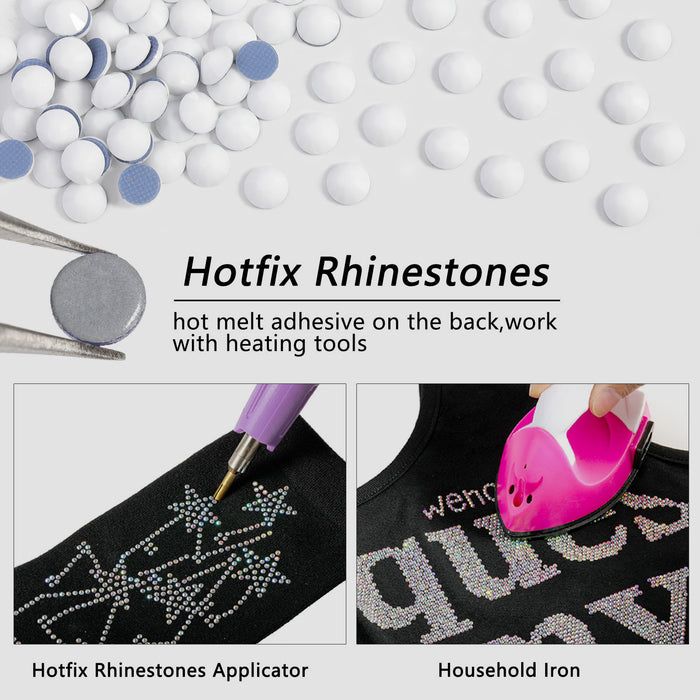 Beadsland Hotfix Rhinestones, Crystal Rhinestones for Crafts Clothes DIY Decoration - Chalk White