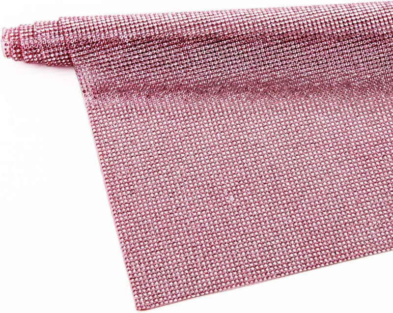 Beadsland Rhinestone Trim in Size 240X400mm,Hotfix Rhinestone Mesh Banding Bridal Beaded Applique in Sheet for Dresses with 2mm Rhinestones (Pink)