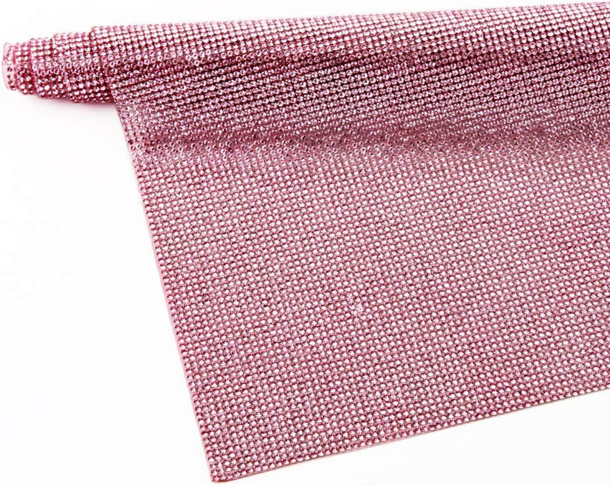 Beadsland Rhinestone Trim in Size 240X400mm,Hotfix Rhinestone Mesh Banding Bridal Beaded Applique in Sheet for Dresses with 2mm Rhinestones (Pink)