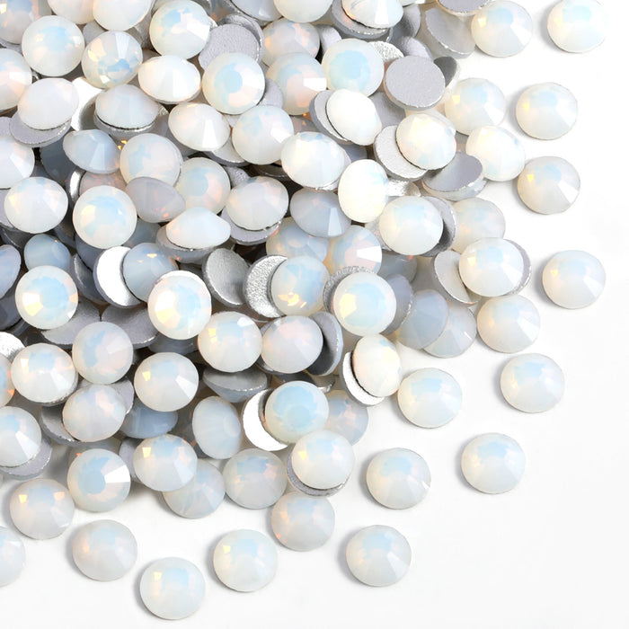 Beadsland Flat Back Crystal Rhinestones Round Gems For Nail Art And Craft Glue Fix - White Opal