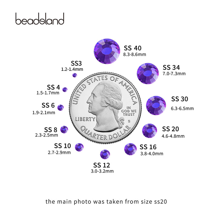 Beadsland - Diamantes de imitación de cristal con parte trasera plana, gemas redondas para decoración de uñas y pegamento para manualidades, terciopelo morado