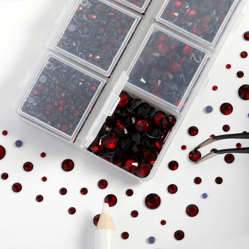 Hotfix Rhinestones 3960pcs, Rhinestone for Clothes, Hot Fix Crystals Rhinestones with Tweezers and Wax Pencil Kit,Mixed 5 Sizes, SS6-SS30, Dark Siam